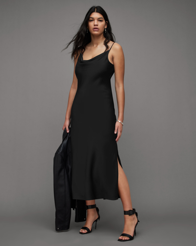 Shop Allsaints Hadley Cowl Neck Midi Slip Dress, In Black