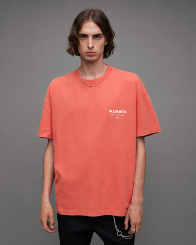 Shop Allsaints Underground Oversized Crew Neck T-shirt, In Ruby Red/cala Whte