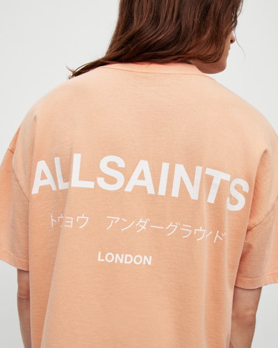 Shop Allsaints Underground Oversized Crew T-shirt In Orange/cala White