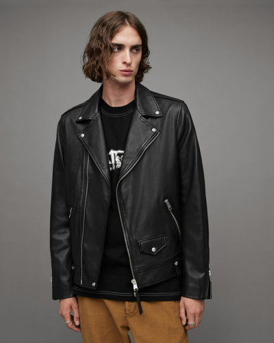 Shop Allsaints Men's Leather Slim Fit Milo Long Sleeve Biker Jacket In Black