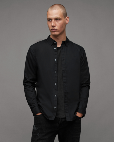 Shop Allsaints Hawthorne Ramskull Stretch Fit Shirt In Black