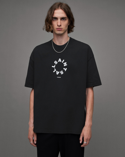 Shop Allsaints Tierra Oversized Crew Neck Logo T-shirt In Jet Black