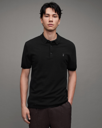 Shop Allsaints Mode Merino Short Sleeve Polo Shirt In Black
