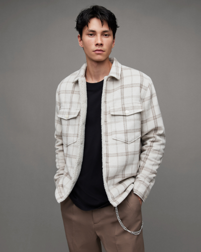 Shop Allsaints Vedder Checked Borg Lined Shirt Jacket In Taupe
