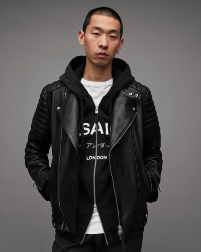 Shop Allsaints Silas Tab Collar Leather Biker Jacket In Black