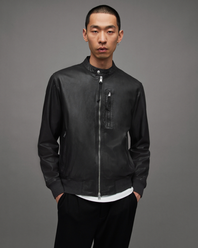 Shop Allsaints Sova Leather Jacket In Anthracite Grey