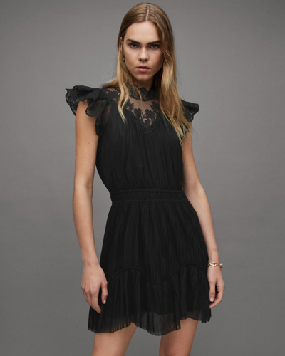 Shop Allsaints Azura Tulle Lace Dress In Black