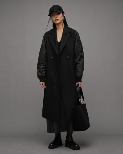 Shop Allsaints Paulah Wool Cashmere Blend Long Coat In Black