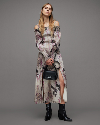 Shop Allsaints Lary Dionne Silk Linen Blend Maxi Dress In Sky Grey