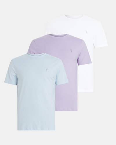Shop Allsaints Brace Brushed Cotton Crew T-shirt 3 Pack In Blue/lilac/opt Wht