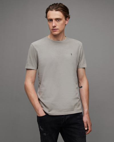 Shop Allsaints Ossage Crew Neck Slim Ramskull T-shirt In Stone Taupe