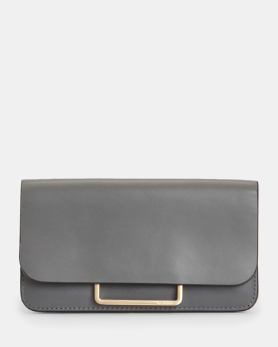 Shop Allsaints Monique Leather Wallet Bag Belt, In Slate Grey