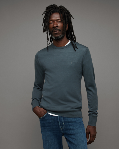 Shop Allsaints Mode Merino Ramskull Crew Sweater In Beetle Blue