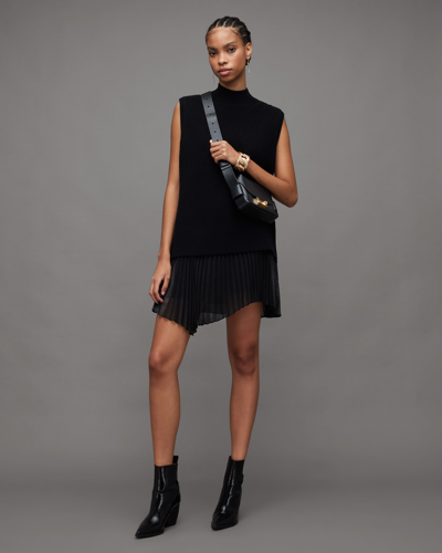 Shop Allsaints Eve 2-in-1 Sleeveless Pleated Mini Dress In Black