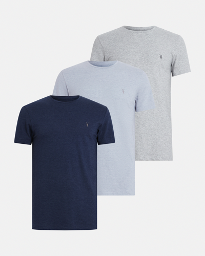 Shop Allsaints Tonic Ramskull Crew T-shirts 3 Pack In Nvy Mrl/gry Mrl/bl