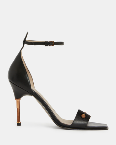 Shop Allsaints Betty Square Toe Leather Heeled Sandals In Black