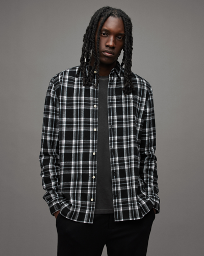 Shop Allsaints Leulus Relaxed Fit Checked Flannel Shirt In Black