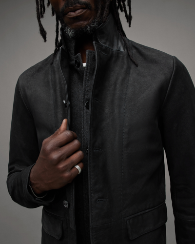 Allsaints Survey Double Layered Leather Blazer In Black | ModeSens