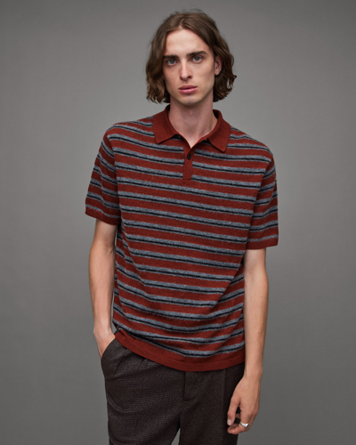 Shop Allsaints Stafford Short Sleeve Striped Polo Shirt In Coper Ml/gy Ml/blk