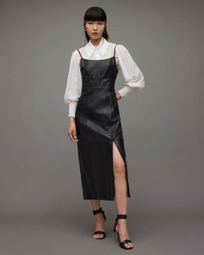 Shop Allsaints Norlene Side Split Leather Midi Dress
