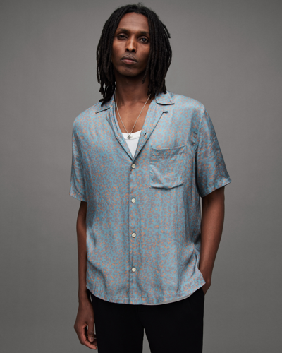 Shop Allsaints Inverse Leopard Print Short Sleeve Shirt In Blue