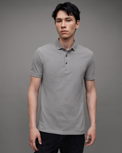 Shop Allsaints Reform Short Sleeve Polo Shirt In Aluminium Grey