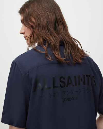 Shop Allsaints Underground Logo Relaxed Fit Shirt In Navy