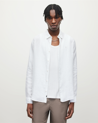 Shop Allsaints Cypress Long Sleeve Linen Relaxed Shirt In White