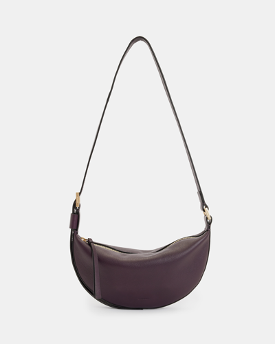 Shop Allsaints Half Moon Leather Crossbody Bag In Dark Purple