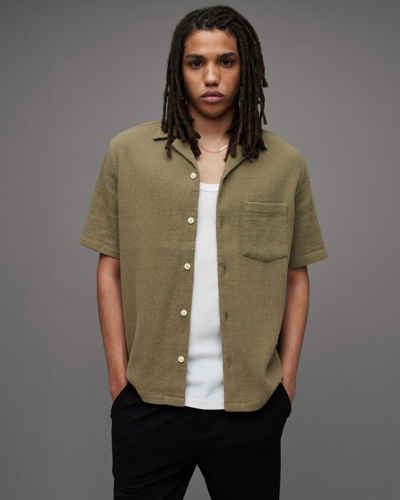 Shop Allsaints Eularia Textured Short Sleeve Shirt In Earthy Brown