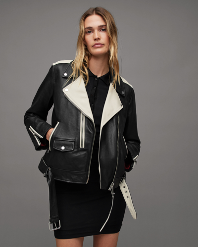 Shop Allsaints Dren Leather Contrast Biker Jacket In Black/white