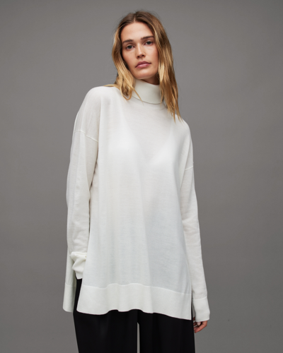 Shop Allsaints Gala Roll Neck Relaxed Merino Sweater In Chalk White