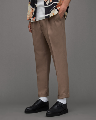 Shop Allsaints Tallis Slim Fit Cropped Tapered Trousers In Chai Brown