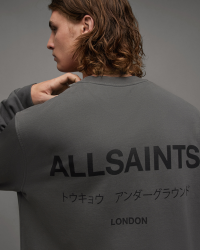 Shop Allsaints Underground Oversized Crew Neck Sweatshirt In Pipe Grey