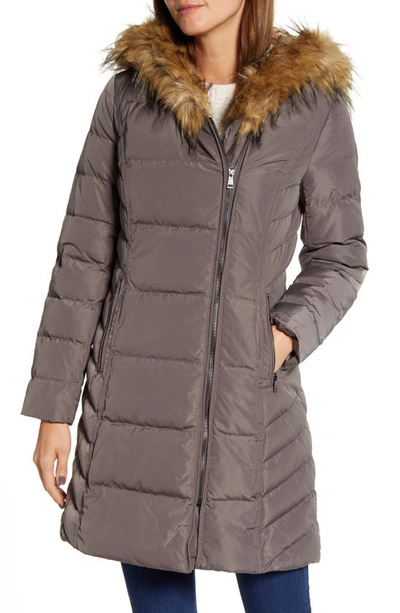 Shop Cole Haan Feather & Down Puffer Jacket With Faux Fur Trim In Carbon