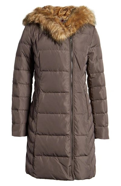 Shop Cole Haan Feather & Down Puffer Jacket With Faux Fur Trim In Carbon