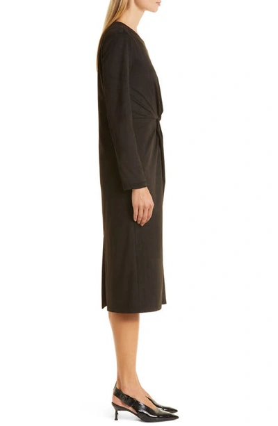 Shop Donna Karan New York Front Twist Long Sleeve Faux Suede Dress In Black