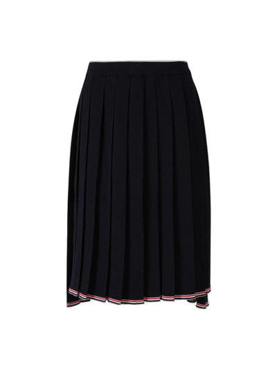 Shop Thom Browne Asymmetric Hem Midi Pleated Skirt In Navy