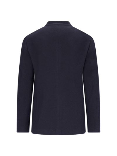 Shop Giorgio Armani Round Neck Blazer In Blue