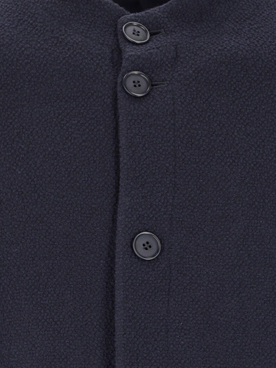 Shop Giorgio Armani Round Neck Blazer In Blue