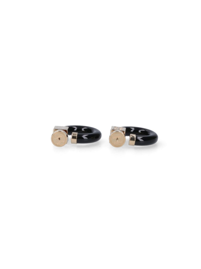 Shop Miu Miu Logo Earrings In Oro+nero