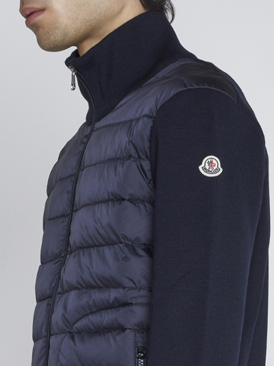 Shop Moncler Wool-knit And Quilted Nylon Cardigan