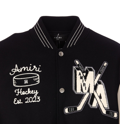 Shop Amiri Logo Embroidered Hockey Varsity Jacket In Black