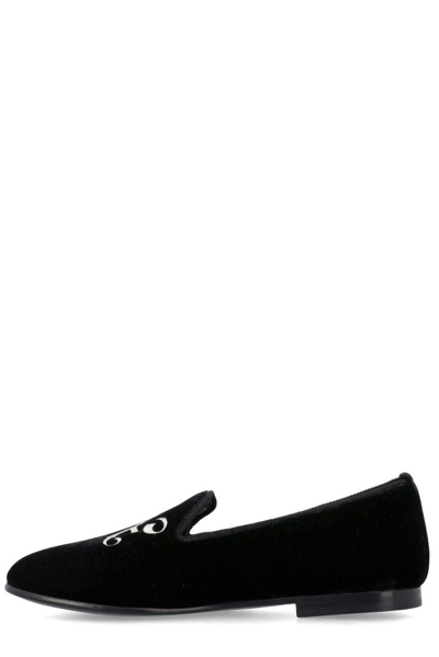 Shop Palm Angels Logo-embroidered Almond Toe Loafers In Nero