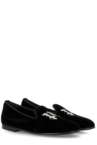 Shop Palm Angels Logo-embroidered Almond Toe Loafers In Nero