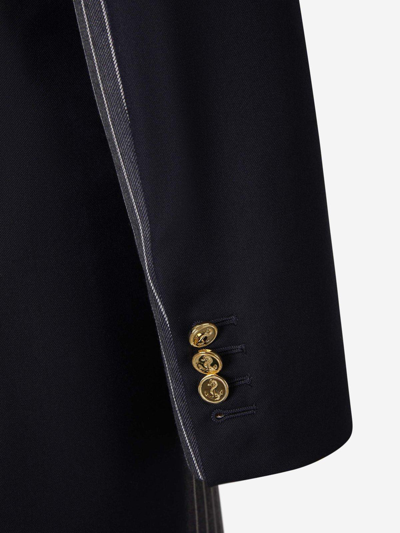 Shop Thom Browne Patchwork Button-up Blazer In Navy