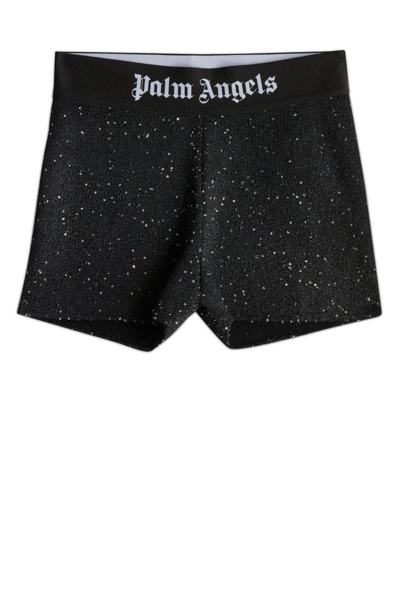 Shop Palm Angels Logo-waistband Glitter Detailed Shorts