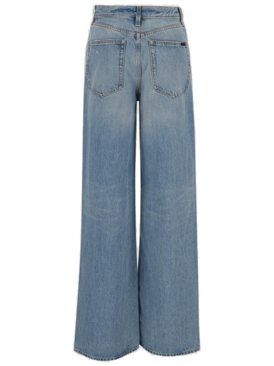 Shop Saint Laurent Button Detailed Straight Leg Jeans In Blu