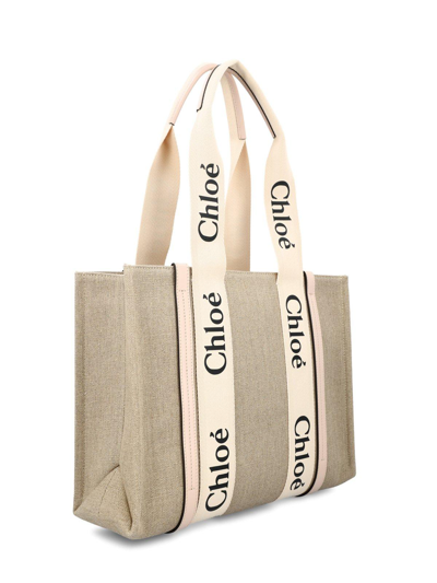 Shop Chloé Woody Logo Printed Medium Tote Bag In Bianco