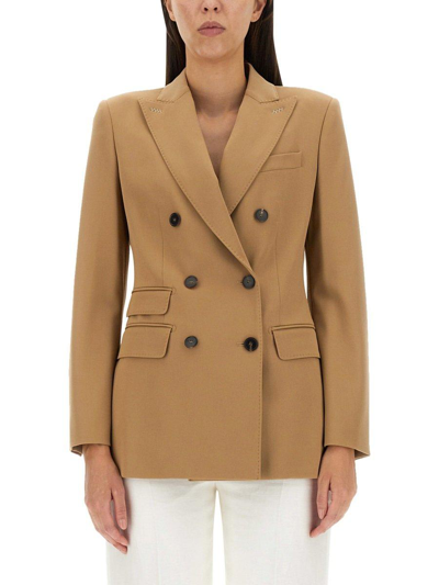 Shop Max Mara Double-breasted Long-sleeved Blazer In Beige